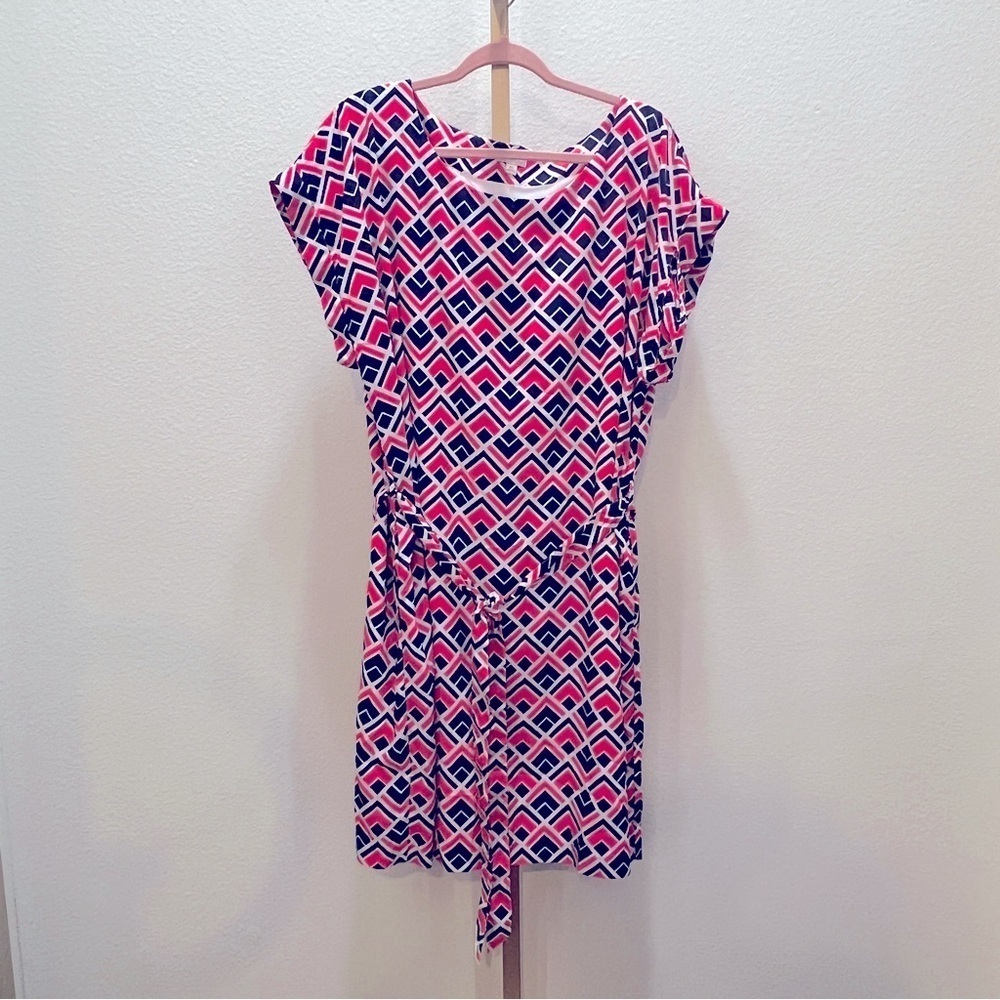 Gap Women's Cap Sleeve Dress Pink and Navy Geometric Print Lined Size XXL Career
